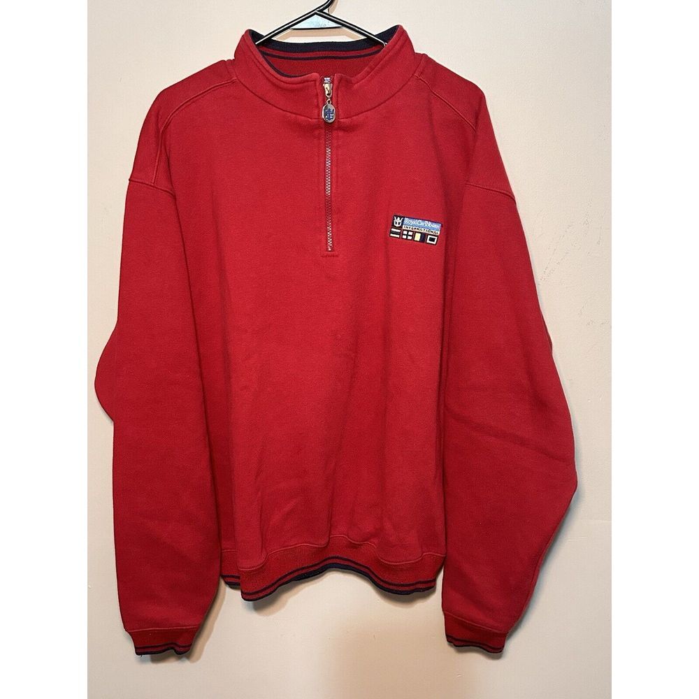 Royal Caribbean Sweatshirt Mens L/XL Red Cotton Blend 1/4 Zip Mock‎ Neck Logo